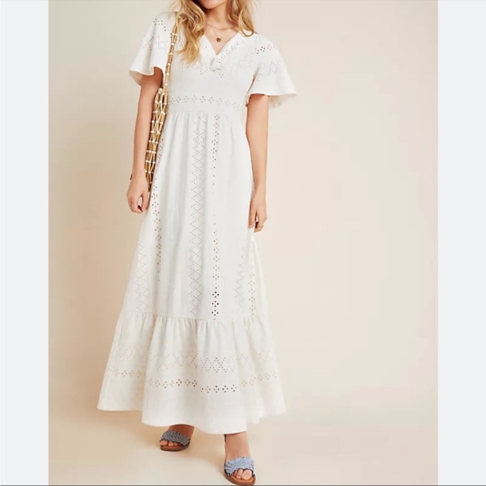Anthropologie Maeve Rochelle Eyelet Maxi Dress in Ivory size XS